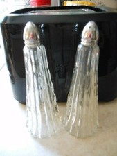 Vintage IRICE Tall Crystal Salt & Pepper Shakers Tapered Vertical Ribbed Japan picture