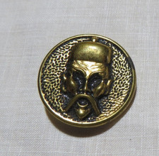 Vintage Antique Brass Metal Picture Button Asian Man Face Fu Manchu Mustache picture