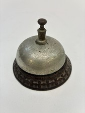 Ornate Antique Cast Nickel Brass Bell Hop Hotel Counter Desk Call Service Chime picture