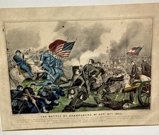 ORIGINAL Currier And Ives Battle Of Sharpsburg Md Sept 16th 1862 Hand colored picture
