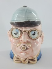 Antique Peko Tobacco Jar Austrian Majolica  Motorist Driver Automobilia C. 1908 picture