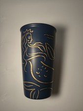 Starbucks Siren Mermaid Ceramic Tumbler Navy Blue Gold 12 oz Anniversary 2017 picture