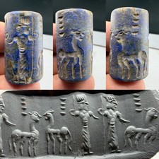 Wonderful Ancient  Roman Lapis Lazuli Intaglio Seal Stone Old Bead picture
