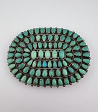 101g- Vtg Victor Moses Begay Navajo Sterling Turquoise Cluster Belt Buckle 4.25