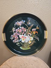Floral Green Lacquer ware  Japan Golden rim deep plastic tray.  picture