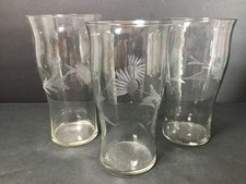 Floral Etched Clear Flat Tumblers Thin Delicate Glass Set of 3 picture