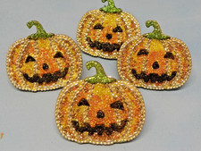 Tahari Set Of 4 Napkin Rings Beaded Jack-O-Lanterns Halloween/Fall Decor New picture