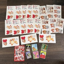 Vintage Valentine Cards Lot Cats Dogs Classroom Exchange Stickers Unused picture