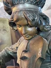Bronze Metal Violinist Musician Figurine Sculpture Statue Antique Lulli Guadez  picture