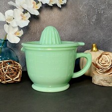 Green Jadeite Glass Depression Style Measuring Cup & Reamer, Vintage Style picture
