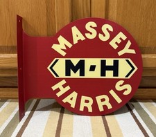 Massey Harris Flange Sign Farm Tractor Double Sided Vintage Style Wall Decor picture