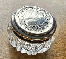 Antique R. Wallace & Sons Sterling & Cut Crystal Dresser Jar 2 1/4in Model 5540 picture