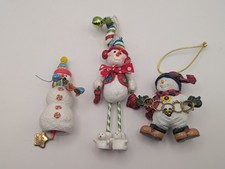 Vtg Ganz Christmas Snowman Ornament Lot of 3 Resin Long Dangling Legs 2003 TLC picture