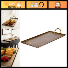 Transitional Modern Hammered Rectangle Metal Tray 22x10 Antique Brass Decor picture