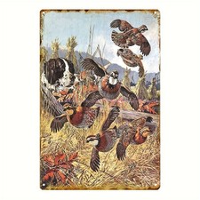 Retro Quail Hunting with Dogs and Bird Tin Metal Signs Home Décor 8x12 picture