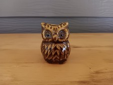 Vtg Owl Toothpick Holder Small Brown Ceramic Open Container picture