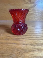 Vintage 1960s Fenton Amberina Diamond Point Starburst Mini Vase 2½″ Ruffled Rim picture