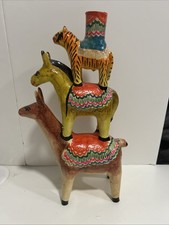 RARE Mexican Folk Art Pottery Stacked Animals Heron Martinez Mendoza Style Candl picture