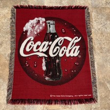 Vintage Coca-Cola Red Disk Coke Soda Bottle Woven Throw Blanket 49X39 picture
