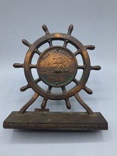 1927 USS Constitution Relic Bookend Old Ironsides Salvaged Copper Ship Wheel picture