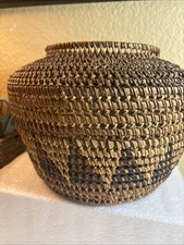 Older Two Tone Vtg Basket  Wired  10” W. Aztec Design. Hand Woven.(ofc picture