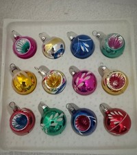 Vintage Bradford 12 Small Glass Indent & Round Christmas Ornaments W/Box picture