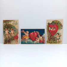 (3) Antique Valentines Day Embossed Post Cards Cherubs Angels - Made in Germany picture