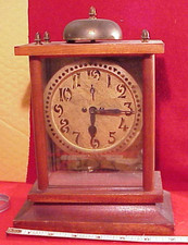 WOOD / GLASS 9 3/8 HT  ANTIQUE BOOS REPEATING ALARM CLOCK TOLEDO OHIO TICKS picture