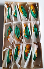 Vintage West Germany Blown Glass Corn Cob Christmas Tree Ornaments Set Of 12 picture