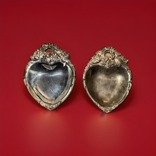 Leonard Silverplate HEART DISH ornate floral ANTIQUE Gently Used Estate Find picture