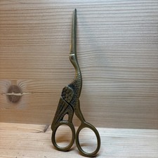 Solid Brass Embroidery Scissors shape of a stork Vintage picture