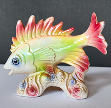 Vintage Mid Century Ceramic Fish Figurine Pink Yellow Japan MCM Retro H 562-1 picture