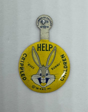 Vintage 1958 Bugs Bunny Help Crippled Children Button Pin picture