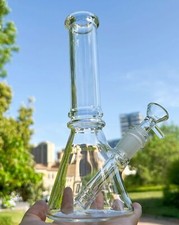 Thick 8'' Clear Glass Bong Water Pipe Smoking Hookah Thick Shisha Beaker Bubbler picture