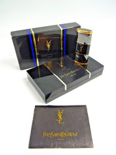 Working Yves Saint Laurent YSL Logo Gas Lighter Gray Black Gold with Box picture