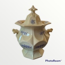 Mid-Victorian Bone China Covered Sugar Bowl White With Lavender Grape Accents picture