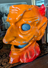Paper Mache Style Halloween Devil Head Orange Red Lantern w/ face 8