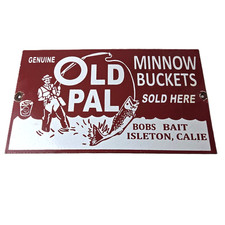 Vintage Old Pal Minnow Buckets Sign - Fishing Gas Pump Plate Sign picture