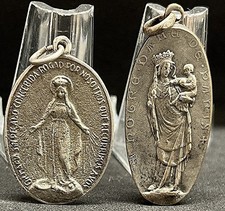France & Spain Antique lot2 Miraculous Virgin Mary silver & Lady of Paris beauty picture