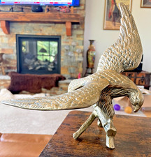 Vintage Solid Brass American Bald Eagle Perch On Branch Statue 13” Wingspan SEE picture