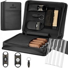Portable Leather Cigar Humidor Case with Accessories Gift Set (Black) picture
