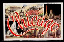Greetings from CHICAGO Illinois Large Letter Linen Postcard picture