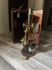 Reichert Wien Antique Vintage Brass Microscope w/ Wooden Case & Accessories picture