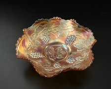 Fenton Iridescent Marigold Carnival Ruffled Edge Glass Candy Dish picture