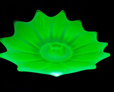 RARE Vintage Fostoria Vaseline Uranium Opalescent Candle Holder Bowl GLOWS picture