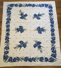 Vintage White Purple Blue Lilies Floral Print Tablecloth Farmhouse Cottagecore picture