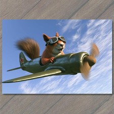 POSTCARD Squirrel Pilot Goggles Flying Propeller Plane Blue Sky Whimsical Humor picture