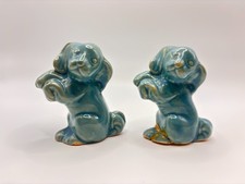 Vintage Rosemeade Pottery Blue Puppies Salt & Pepper Shakers - North Dakota picture