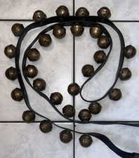 Antique 30 Solid Brass 1 1/2” Sleigh Bells 96” Leather Strap 1 Bell Missing picture