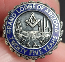 Grand Lodge Arizona Twenty-Five Years Lapel Pin Sterling Silver & Blue Enamel picture